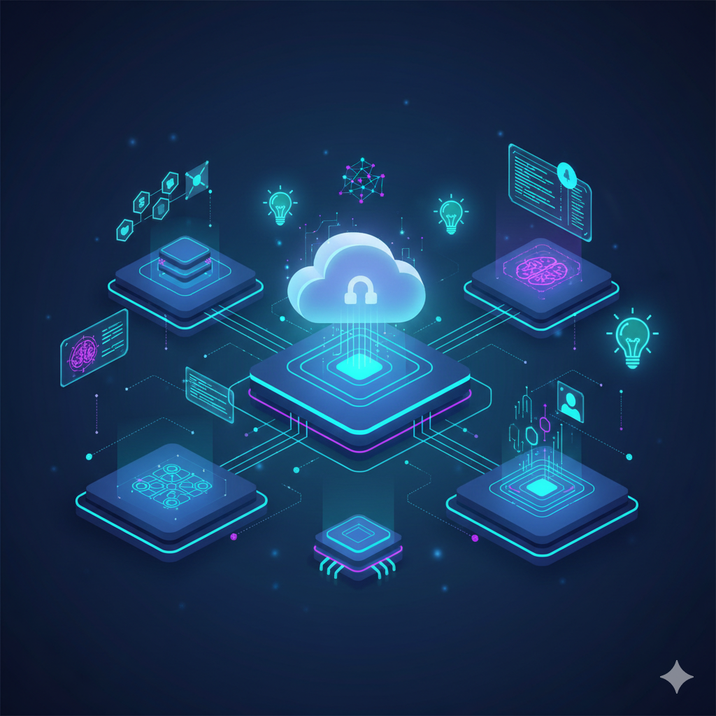 Stack tecnológico moderno - Cloud computing, IA, desarrollo web y analítica de datos